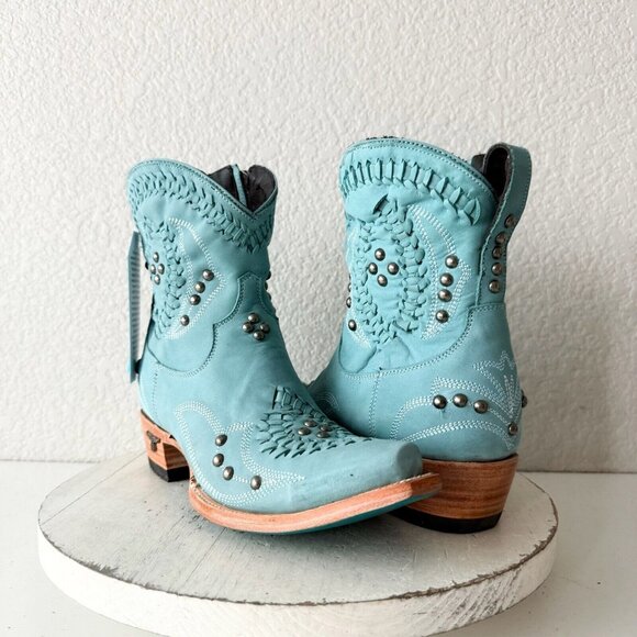 Lane COSSETTE Womens Cowboy Booties 6.5 Western Cowgirl Blue Short Ankle Boots - Picture 1 of 13